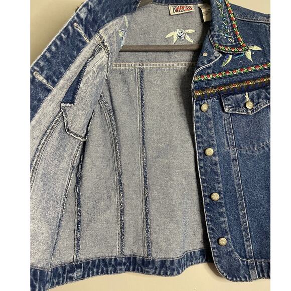 Bill Bass Medium Vest Vintage 90s Denim Embroidered Floral Rhinestone Y2K Rose - Picture 8 of 9